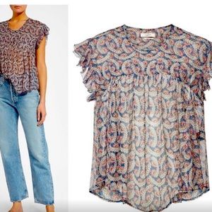 Isabel Marant ETOILE Blacks, blue, red pattern. A little yellow.  100%SOIE SILK